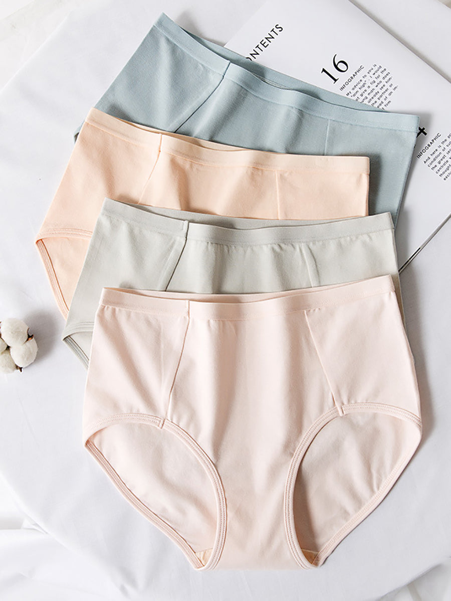 4 Pieces Women Casual Pure Color High Waist Underwear