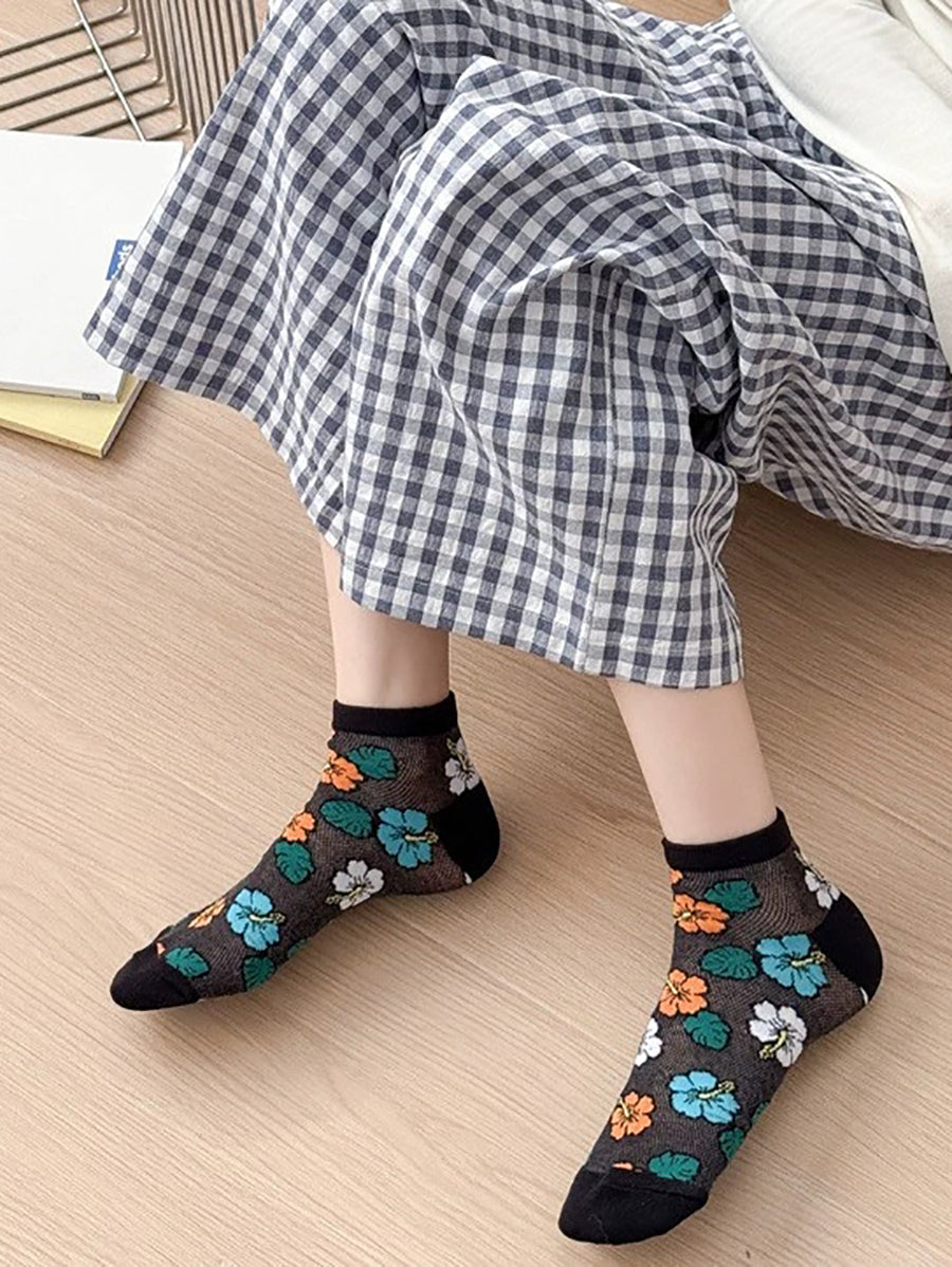 5 Pairs Women Artsy Flower Cotton Socks