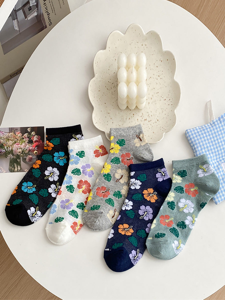 5 Pairs Women Artsy Flower Cotton Socks