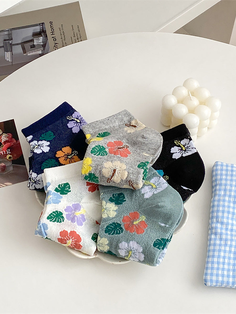 5 Pairs Women Artsy Flower Cotton Socks