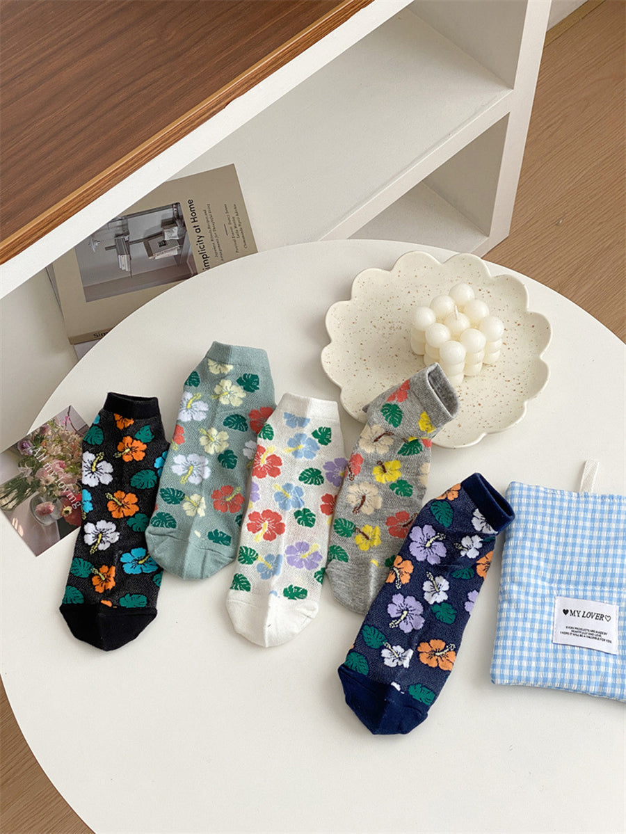 5 Pairs Women Artsy Flower Cotton Socks