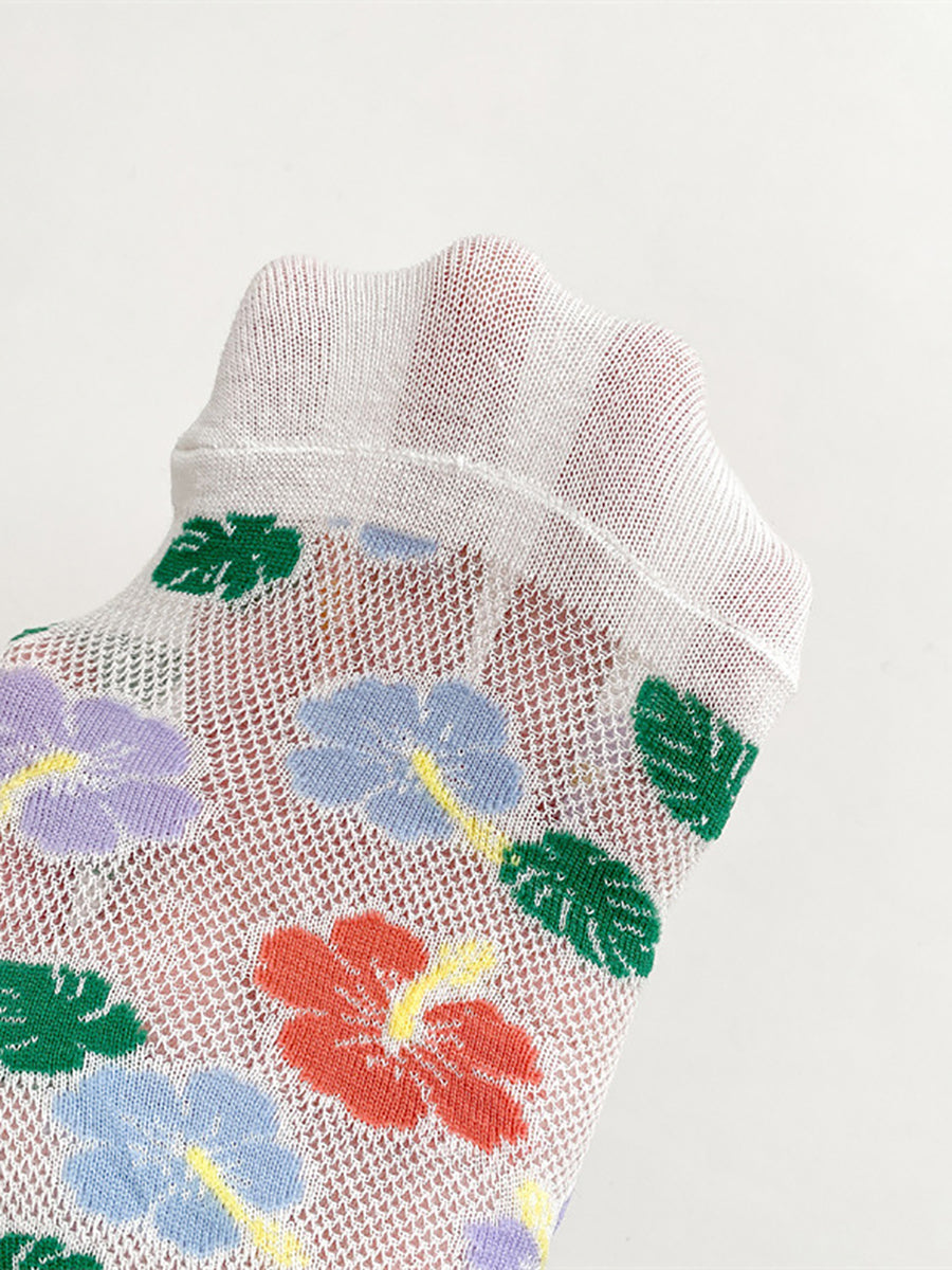 5 Pairs Women Artsy Flower Cotton Socks