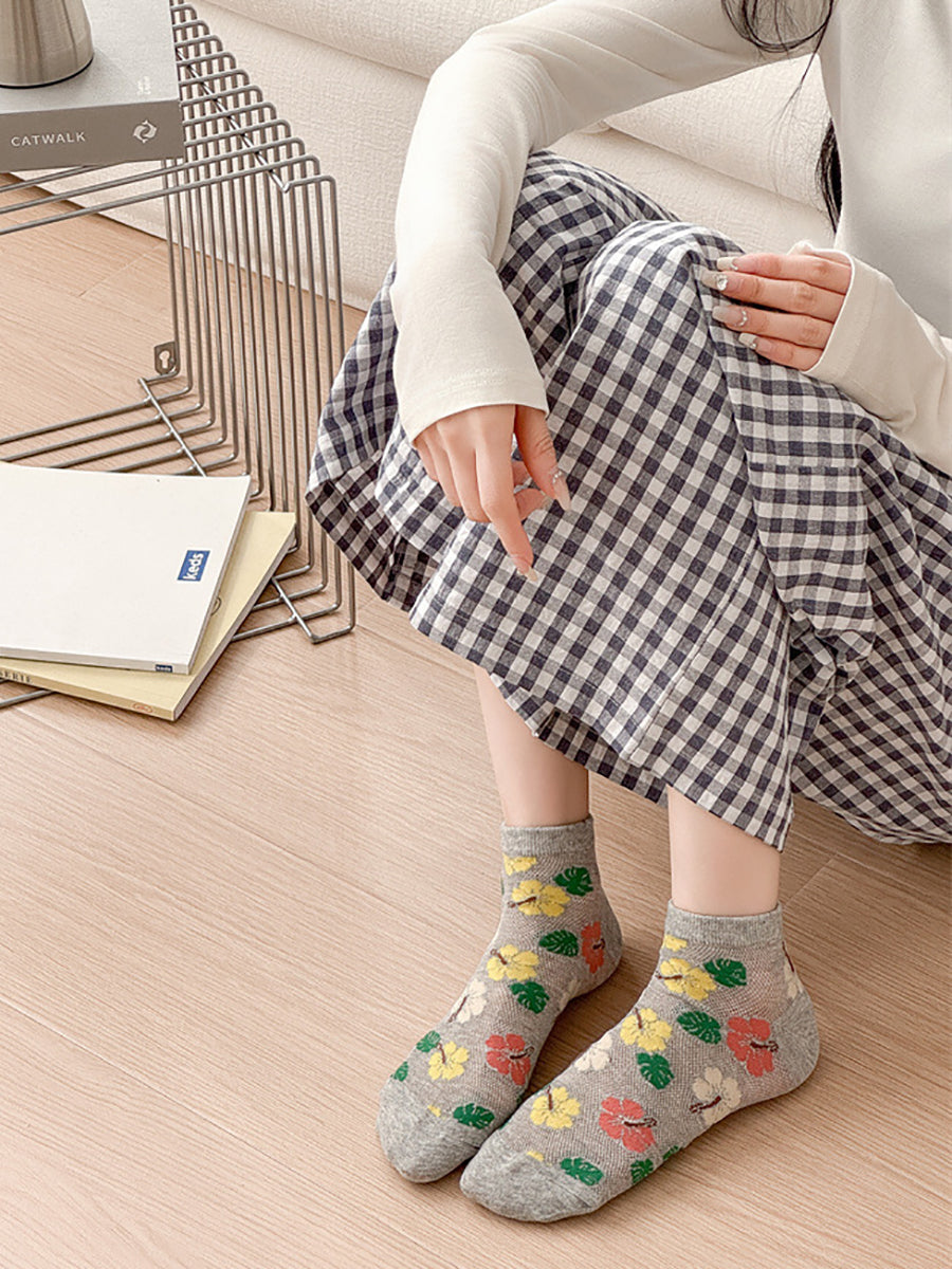 5 Pairs Women Artsy Flower Cotton Socks