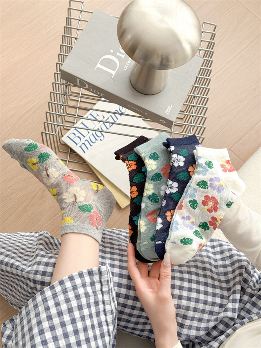 5 Pairs Women Artsy Flower Cotton Socks