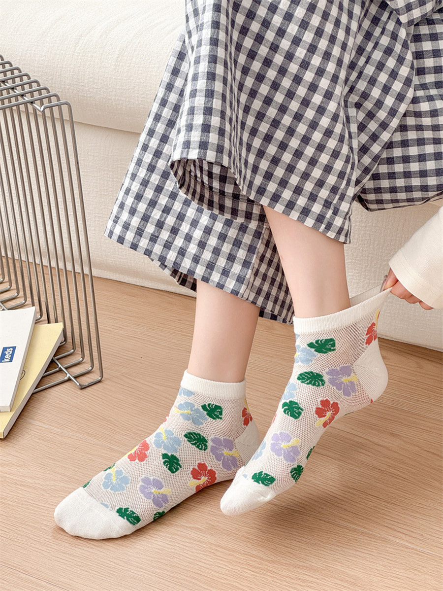 5 Pairs Women Artsy Flower Cotton Socks