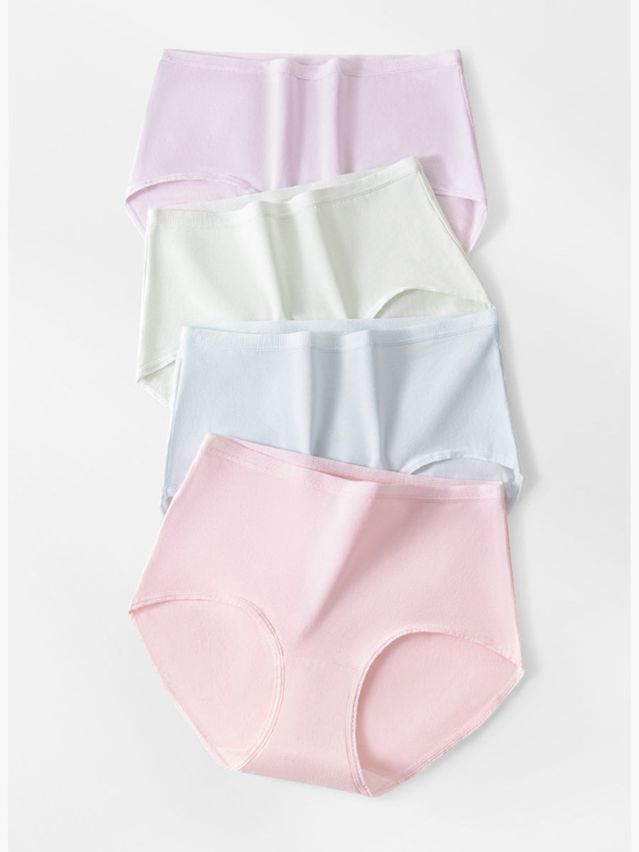 4 Pieces Women Casual Pure Color High Waist Underwear