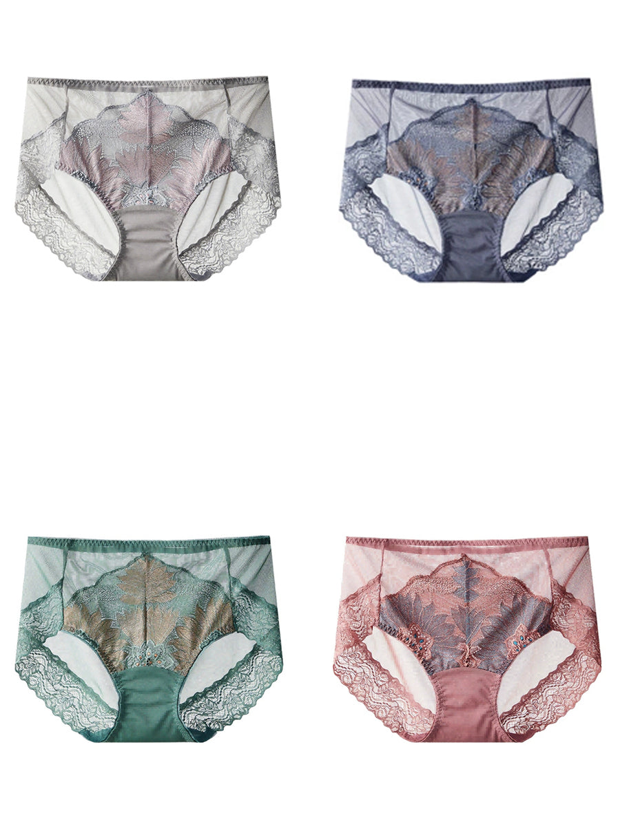 4 Pieces Women Artsy High Waist Lace Underwear
