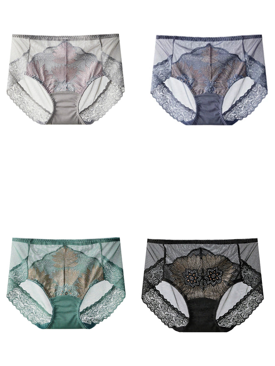 4 Pieces Women Artsy High Waist Lace Underwear