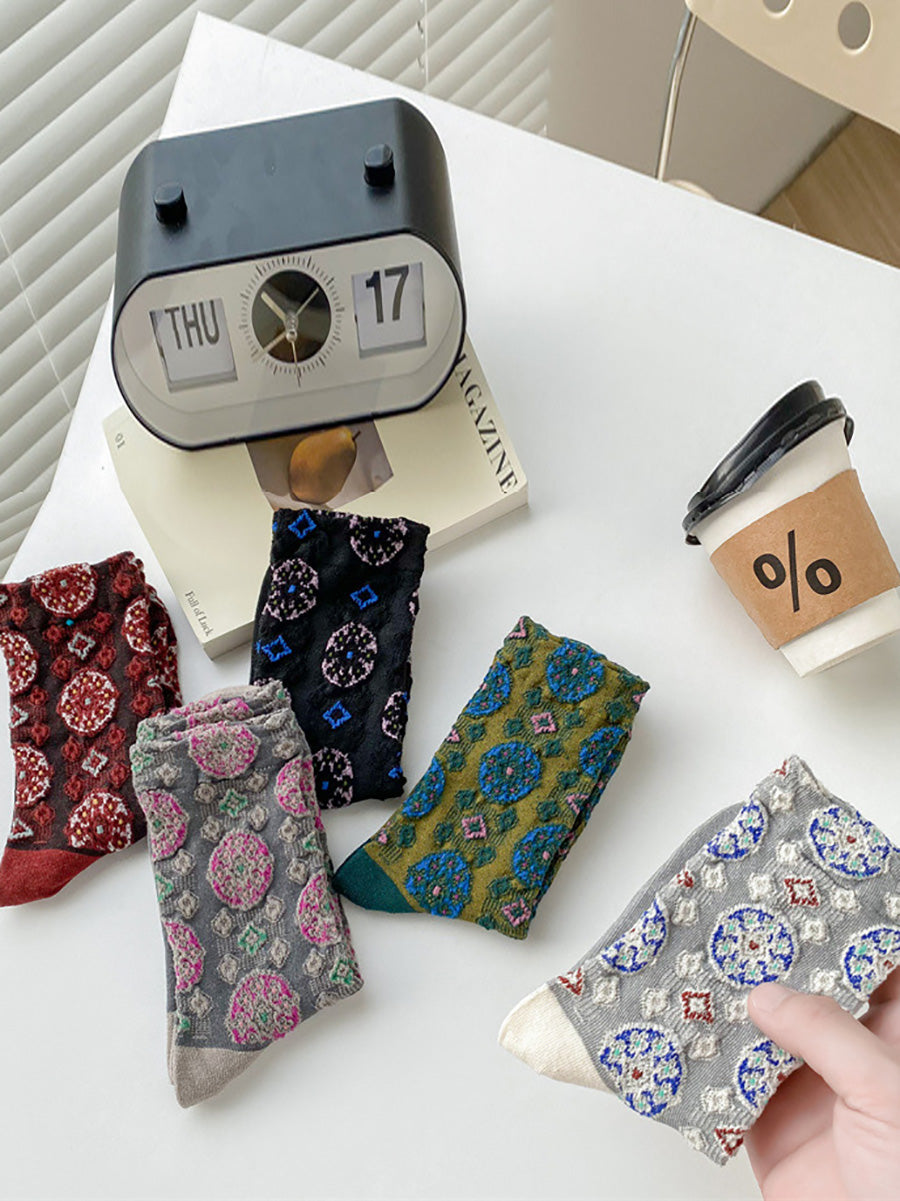 5 Pairs Women Artsy Jacquard Socks