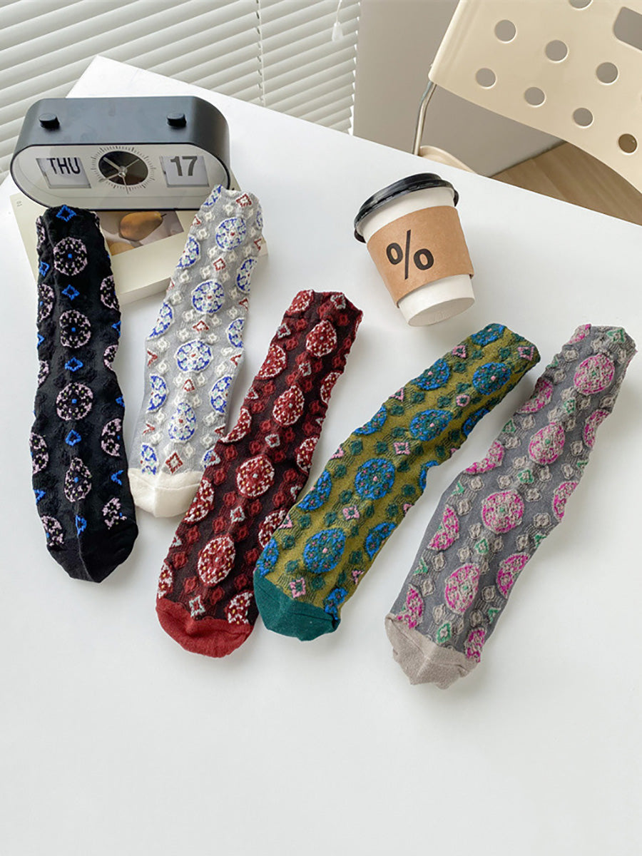 5 Pairs Women Artsy Jacquard Socks