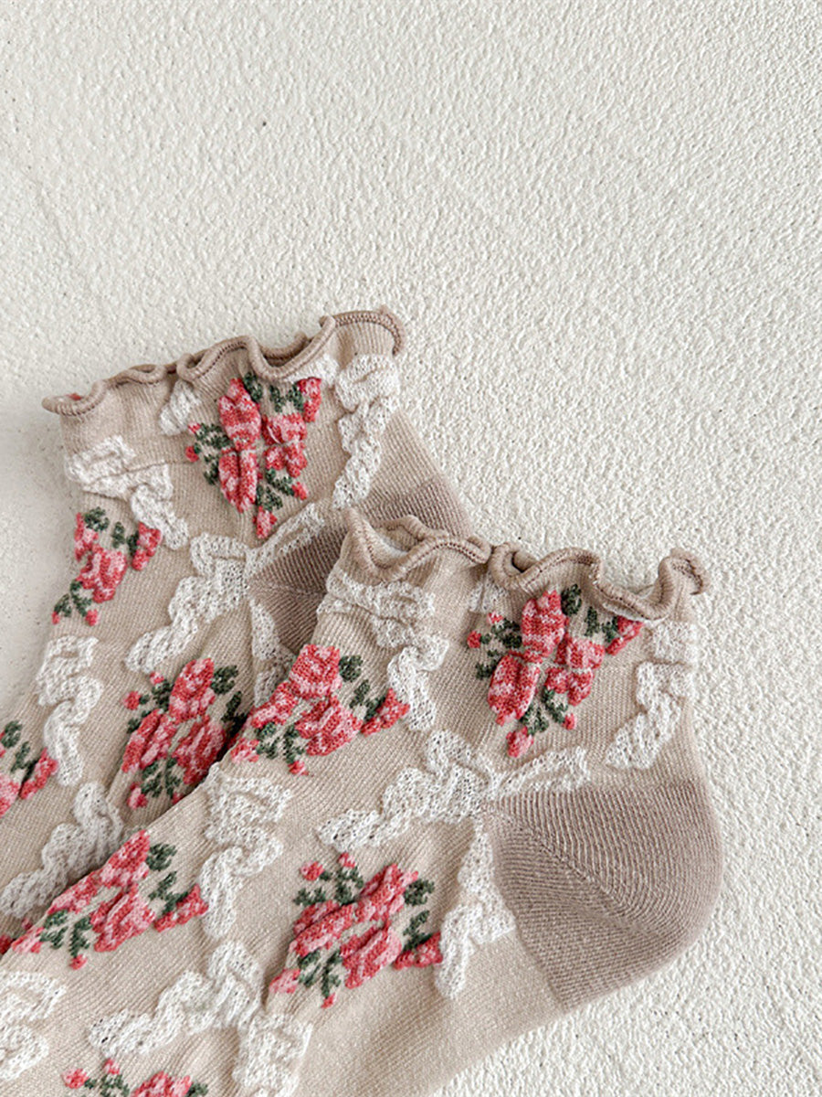 5 Pairs Women Artsy Flower Jacquard Socks