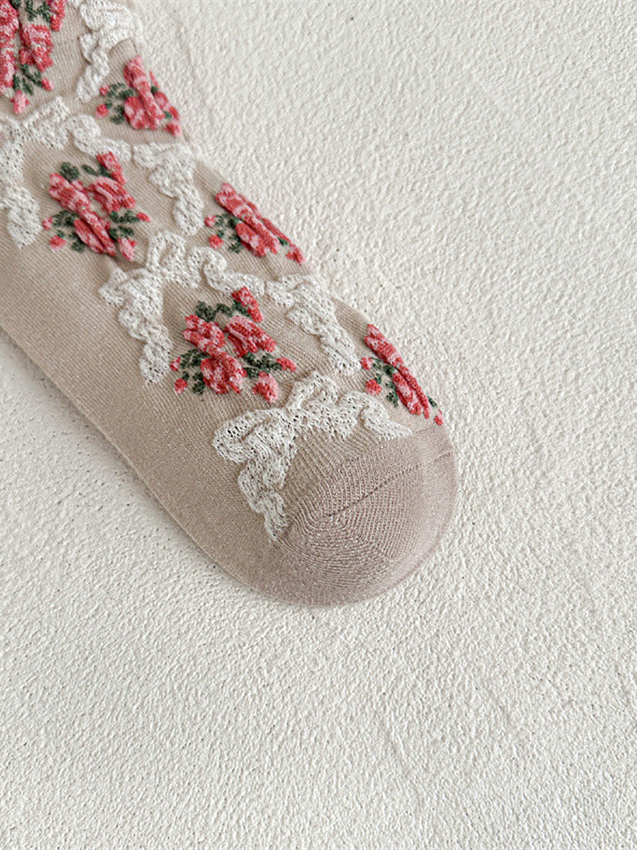 5 Pairs Women Artsy Flower Jacquard Socks