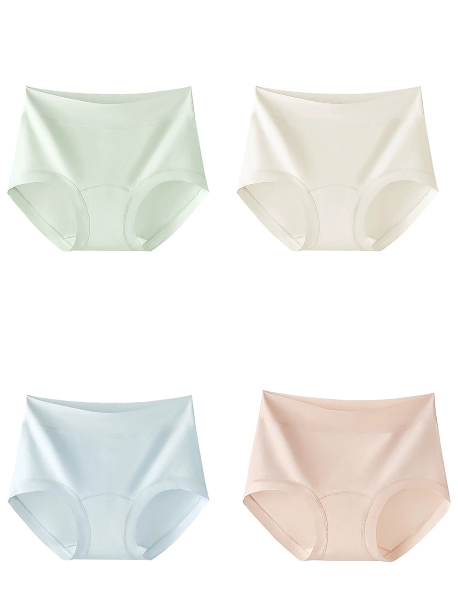 4 Pieces Women Artsy Pure Color High Waist Underwear
