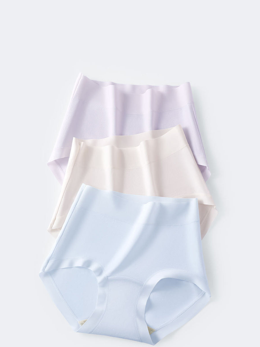 4 Pieces Women Artsy Pure Color High Waist Underwear