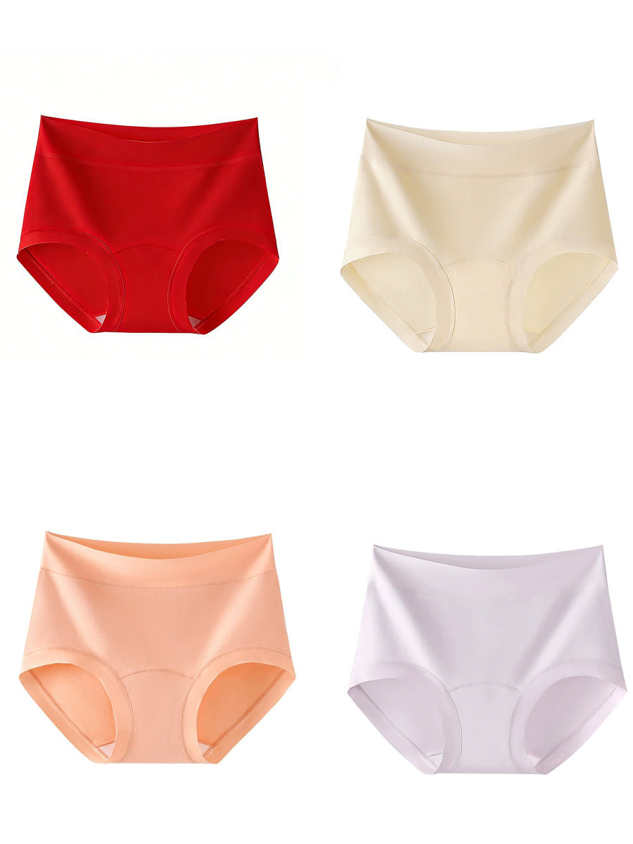 4 Pieces Women Artsy Pure Color High Waist Underwear