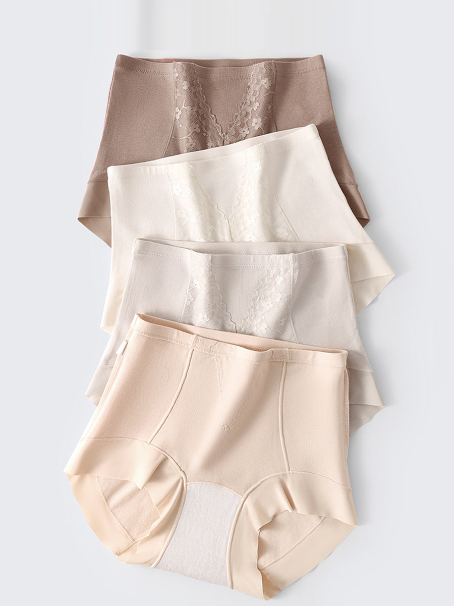 4 Pieces Women Artsy Lace High Waist Underwear