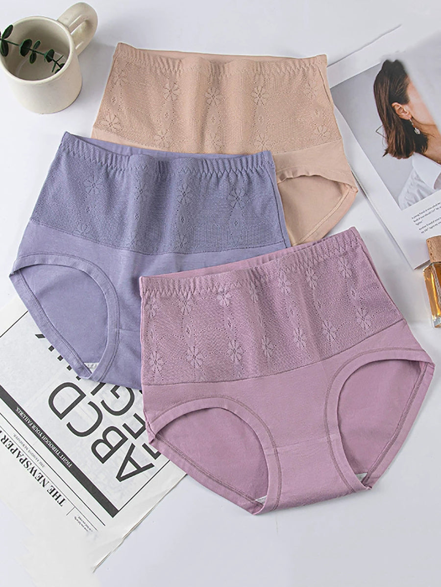 4 Pieces Women Artsy Jacquard High Waist Underwear