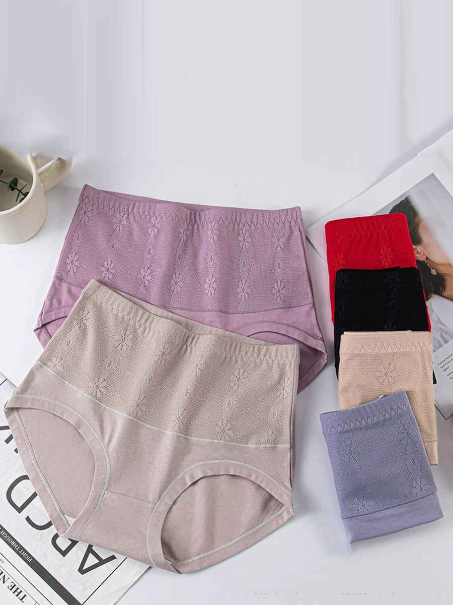4 Pieces Women Artsy Jacquard High Waist Underwear