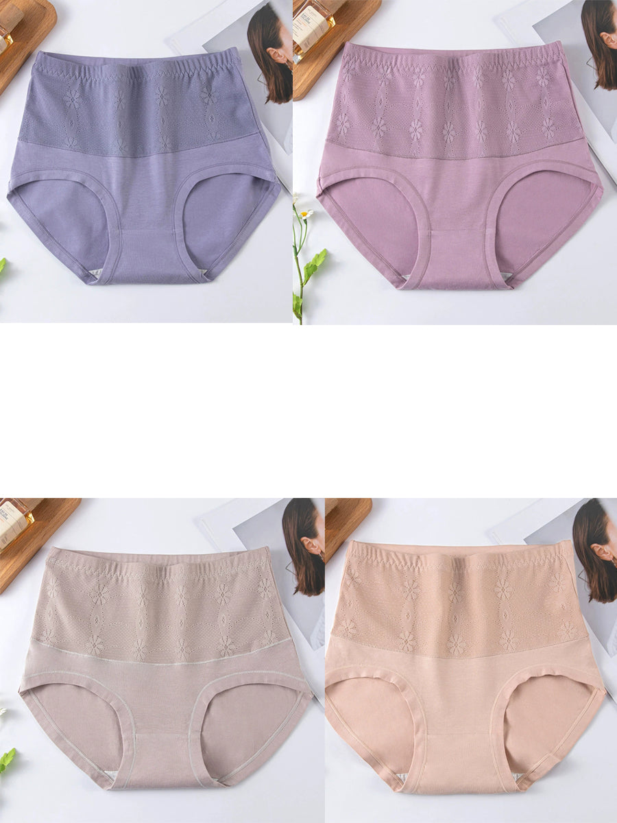 4 Pieces Women Artsy Jacquard High Waist Underwear