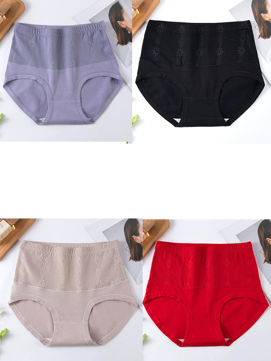 4 Pieces Women Artsy Jacquard High Waist Underwear