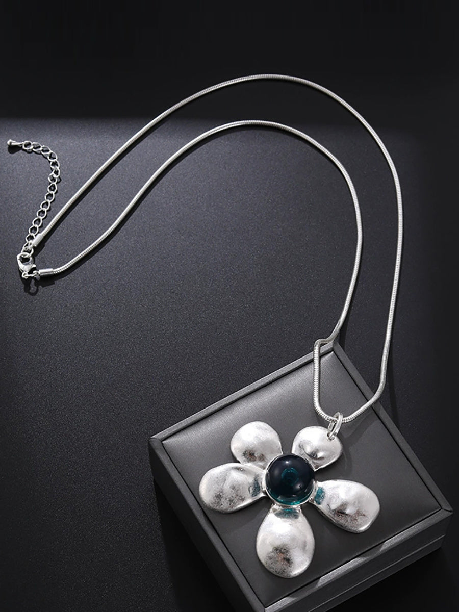 Artsy Alloy Flower Long Sweater Necklace