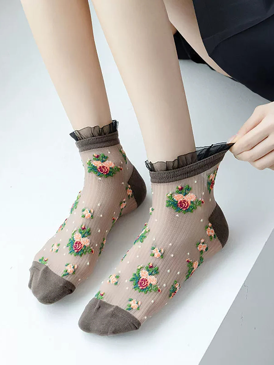 10 Pairs Women Summer Thin Flower Socks Secondary image