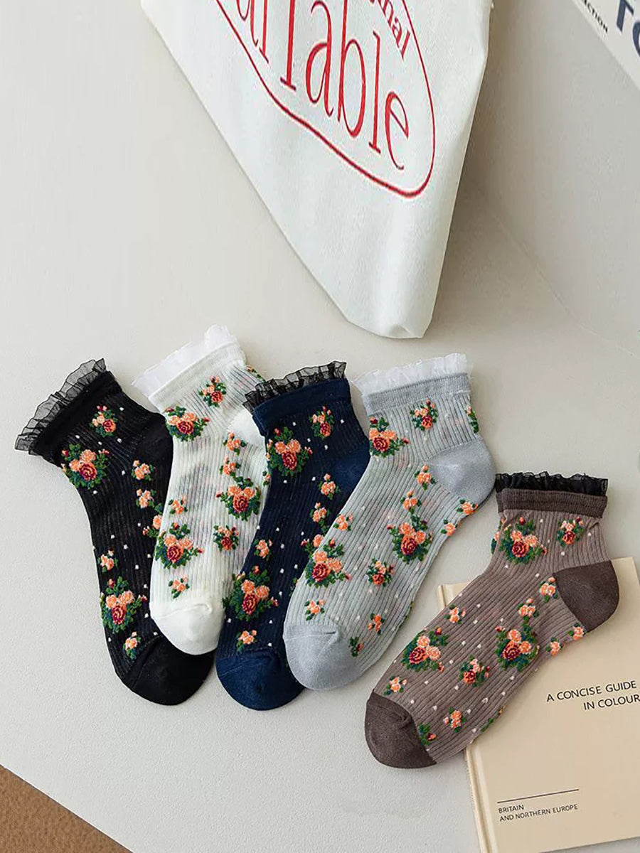 10 Pairs Women Summer Thin Flower Socks