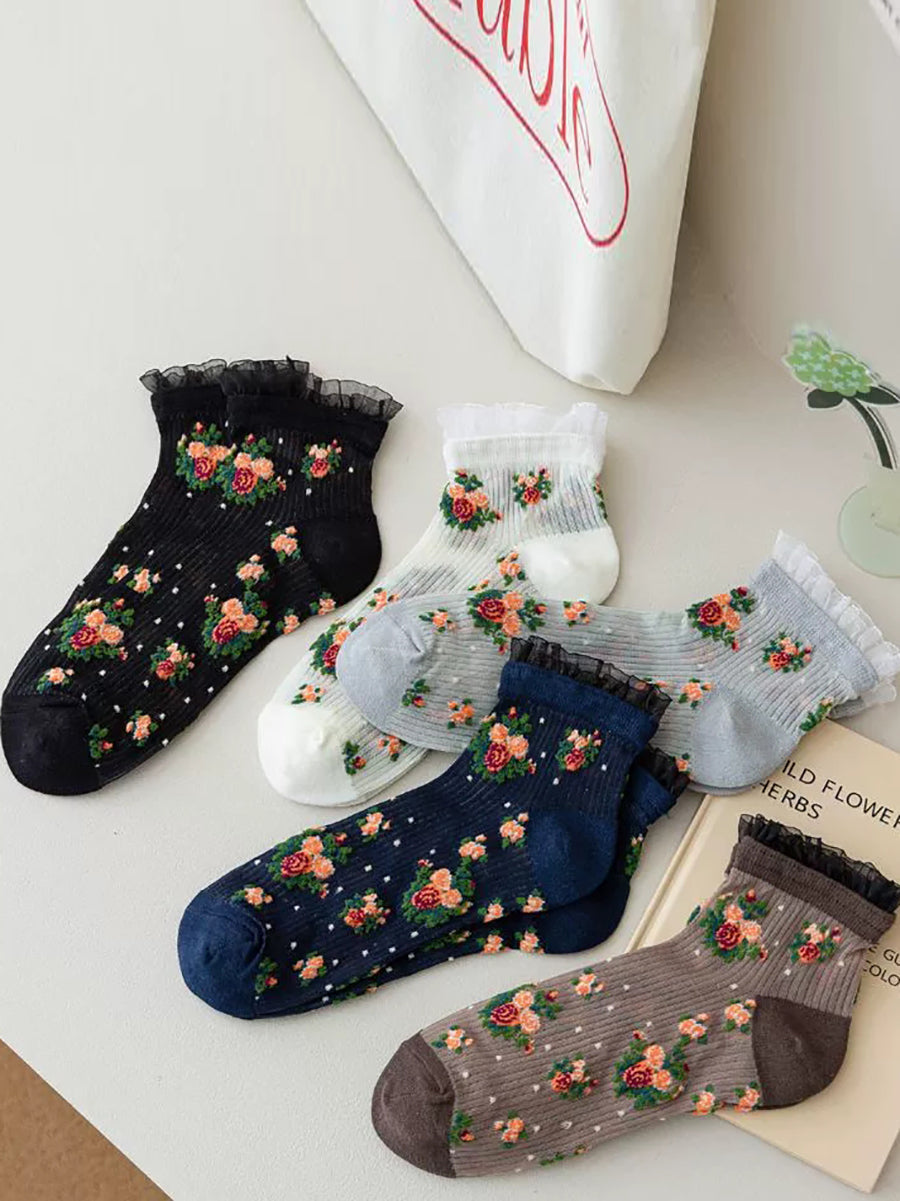 10 Pairs Women Summer Thin Flower Socks