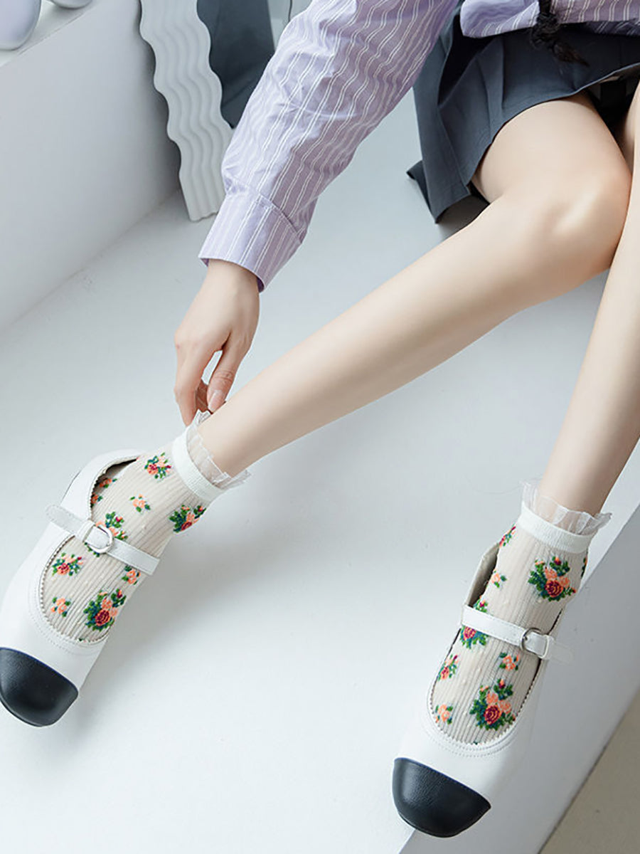 10 Pairs Women Summer Thin Flower Socks