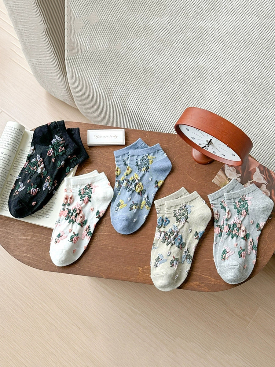 5 Pairs Women Summer Artsy Jacquard Socks