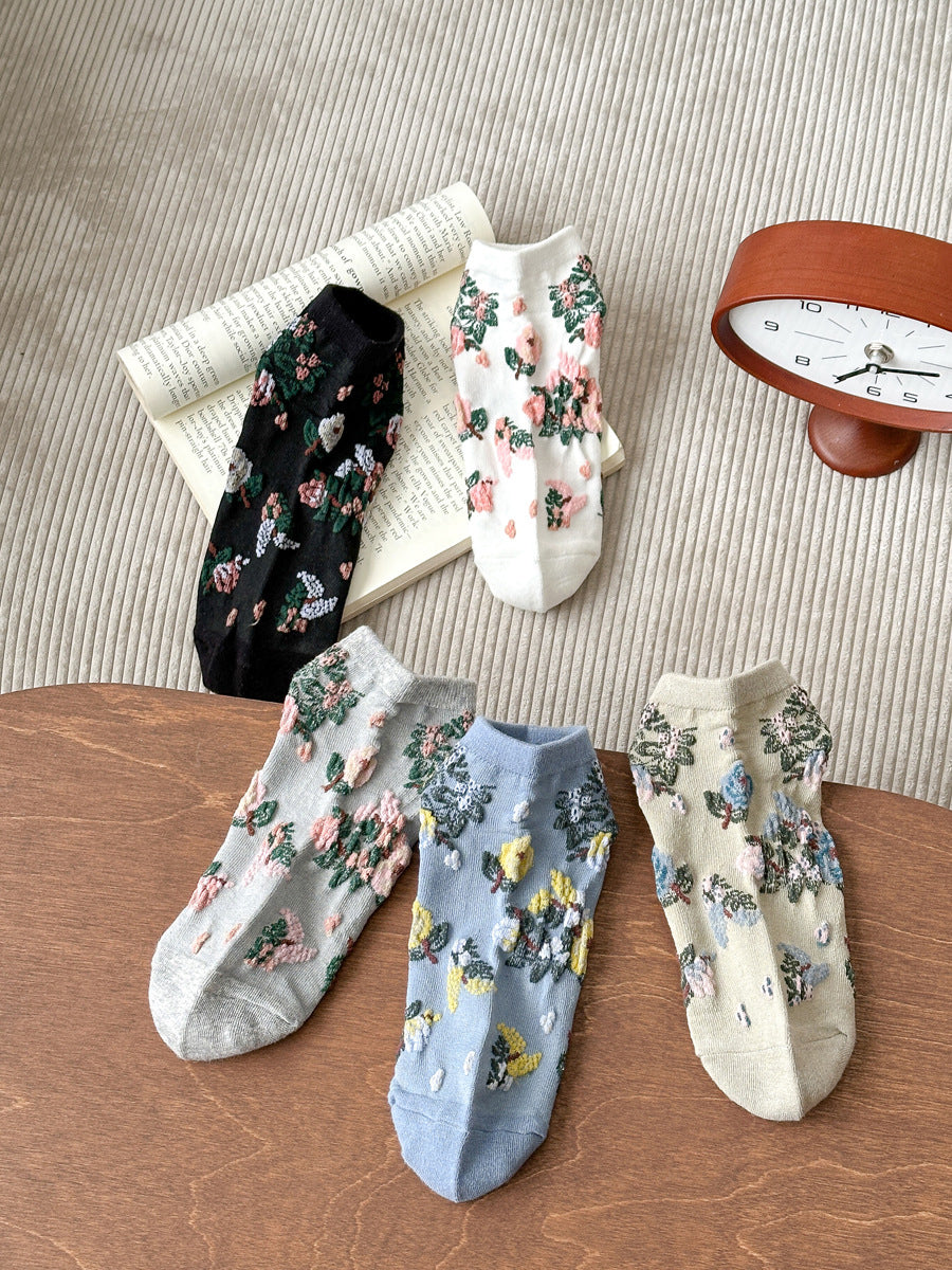 5 Pairs Women Summer Artsy Jacquard Socks