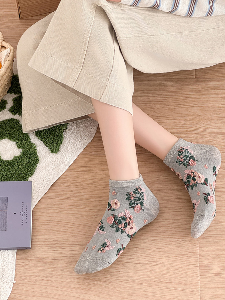 5 Pairs Women Summer Artsy Jacquard Socks
