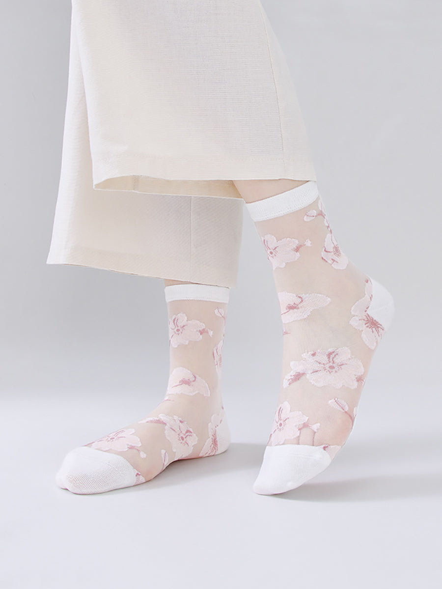 5 Pairs Women Summer Artsy Flower Thin Socks