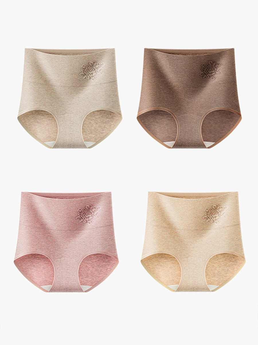 4 Pieces Women Artsy Pure Color High Waist Underwear