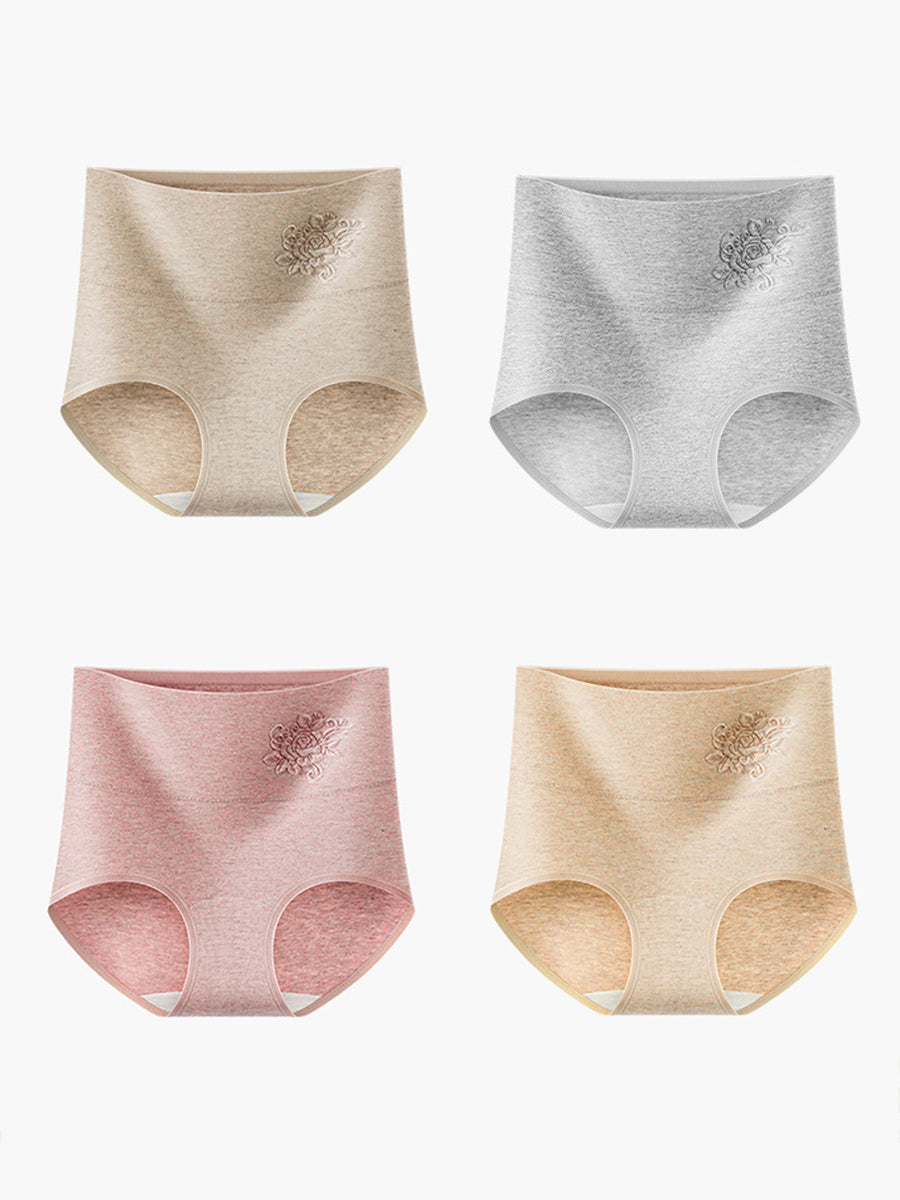 4 Pieces Women Artsy Pure Color High Waist Underwear