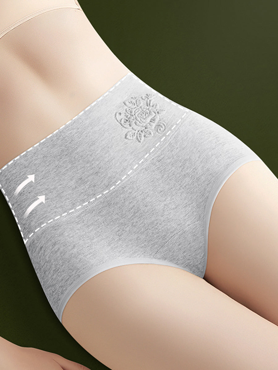 4 Pieces Women Artsy Pure Color High Waist Underwear