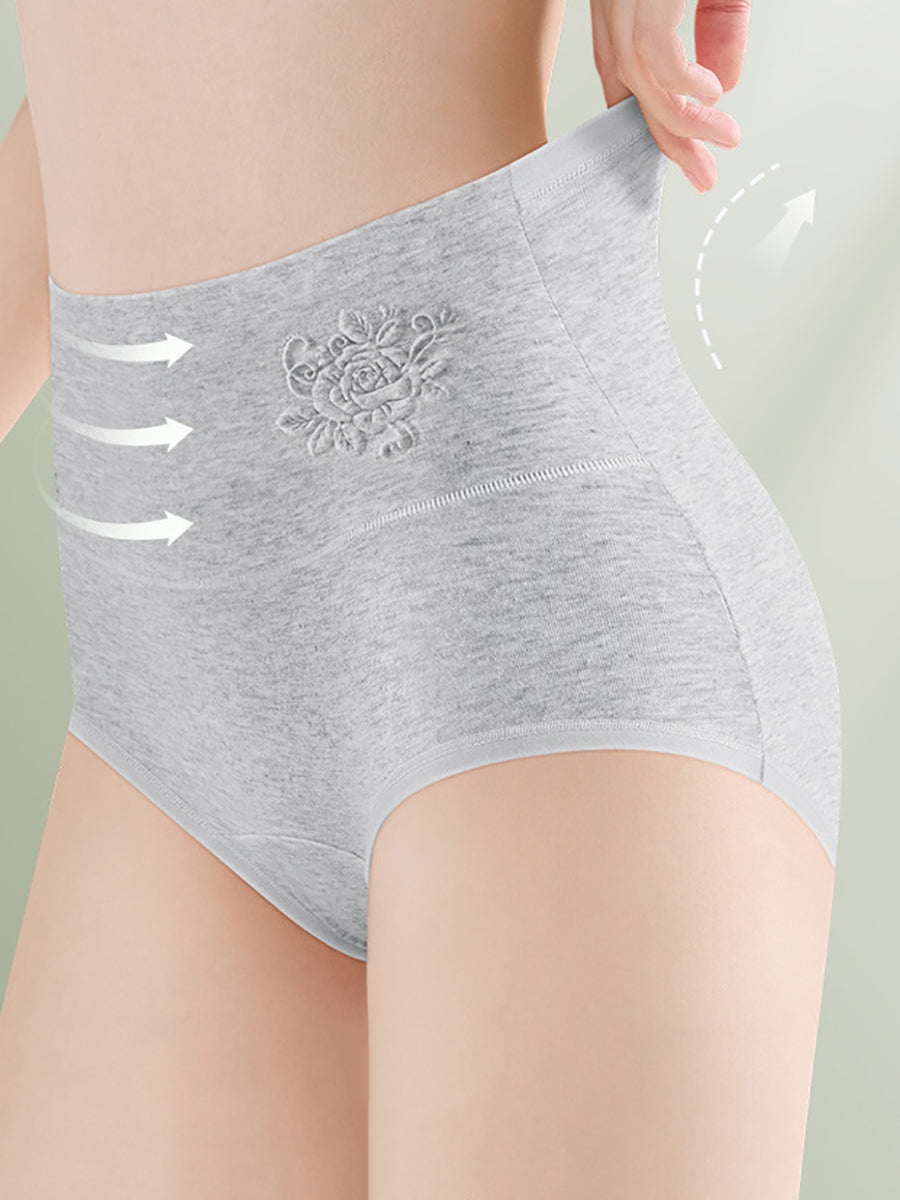 4 Pieces Women Artsy Pure Color High Waist Underwear