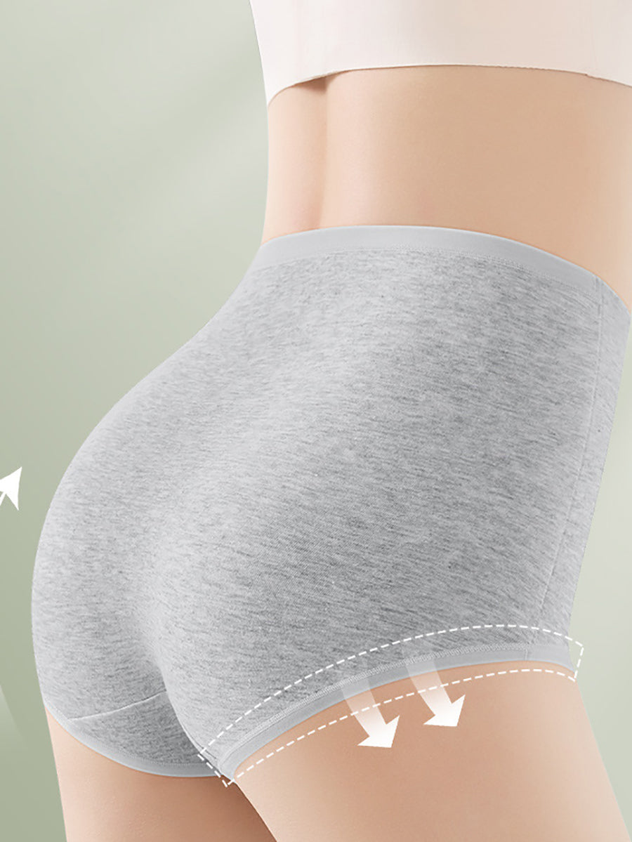 4 Pieces Women Artsy Pure Color High Waist Underwear