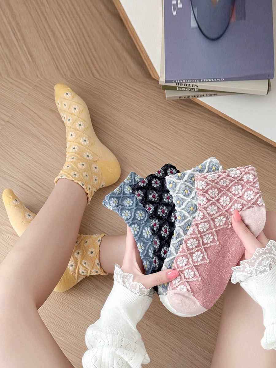 5 Pairs Women Artsy Flower Jacquard Socks
