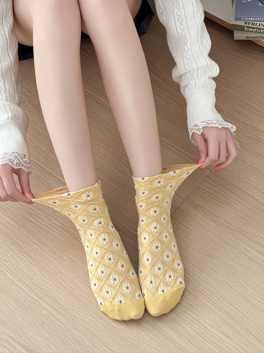 5 Pairs Women Artsy Flower Jacquard Socks