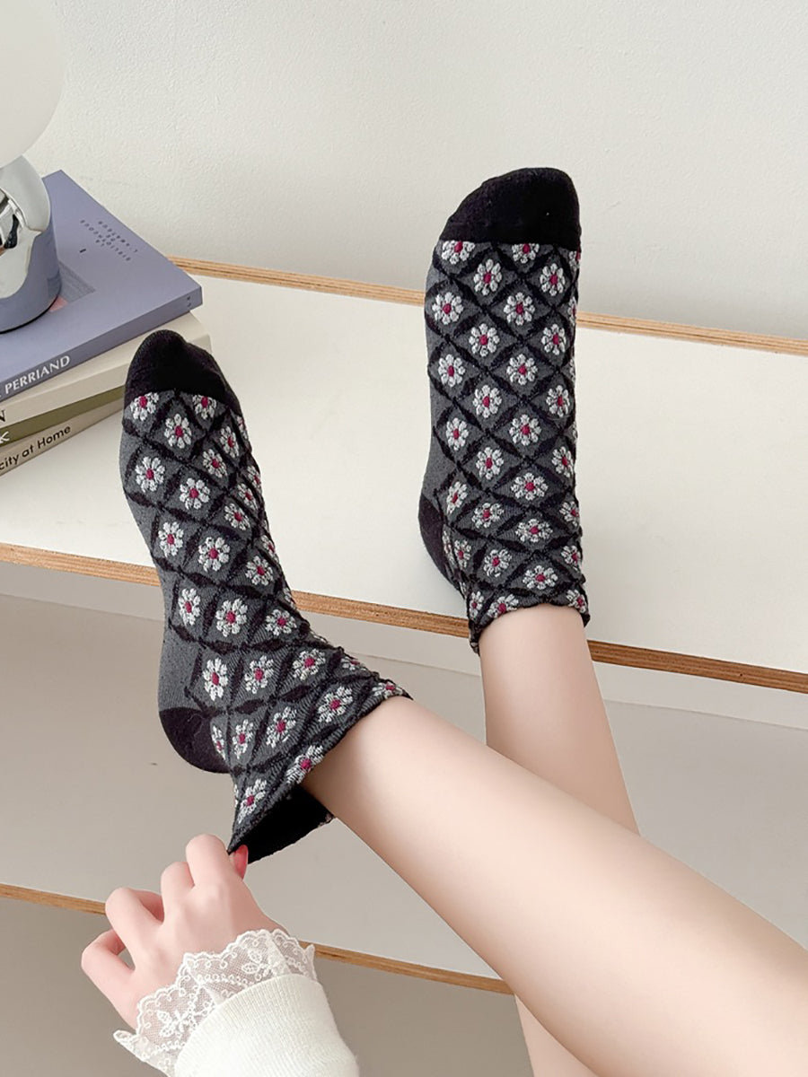 5 Pairs Women Artsy Flower Jacquard Socks