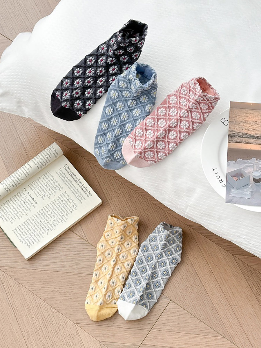5 Pairs Women Artsy Flower Jacquard Socks