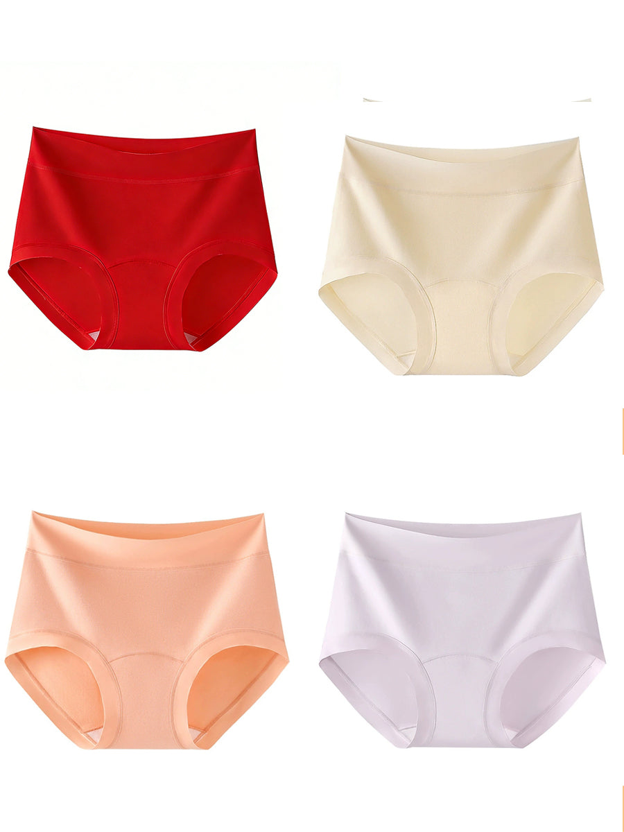 4 Pieces Women Artsy Pure Color High Waist Underwear