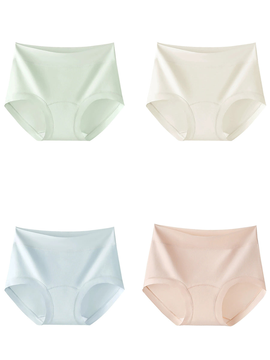 4 Pieces Women Artsy Pure Color High Waist Underwear