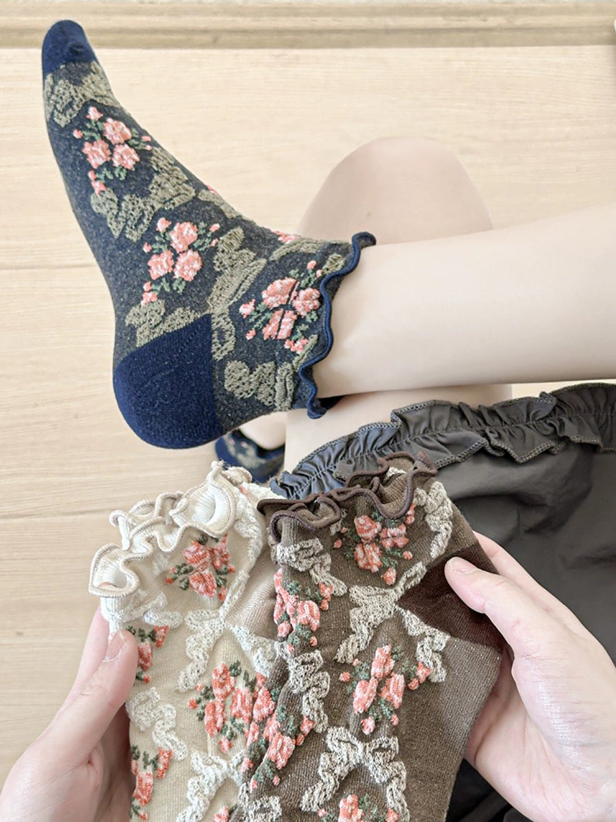 5 Pairs Women Artsy Flower Jacquard Socks