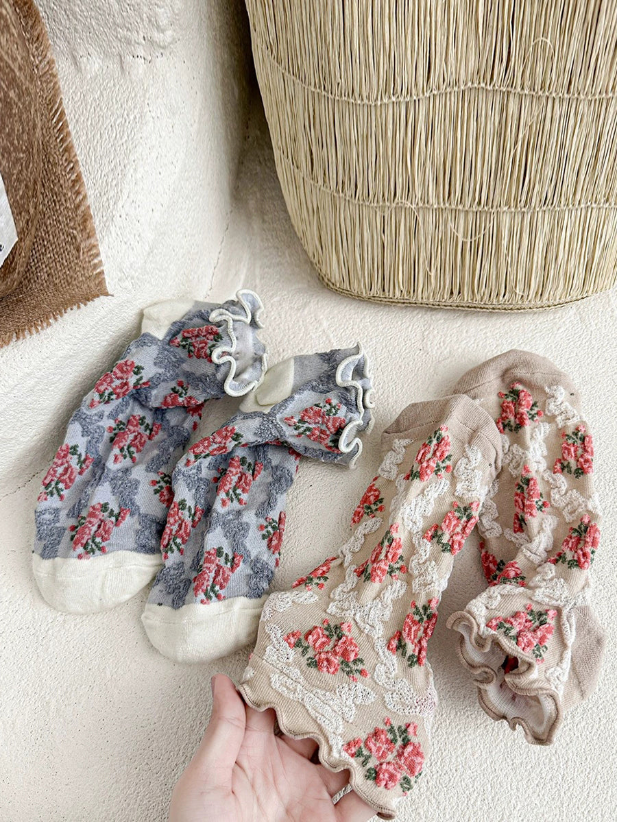 5 Pairs Women Artsy Flower Jacquard Socks