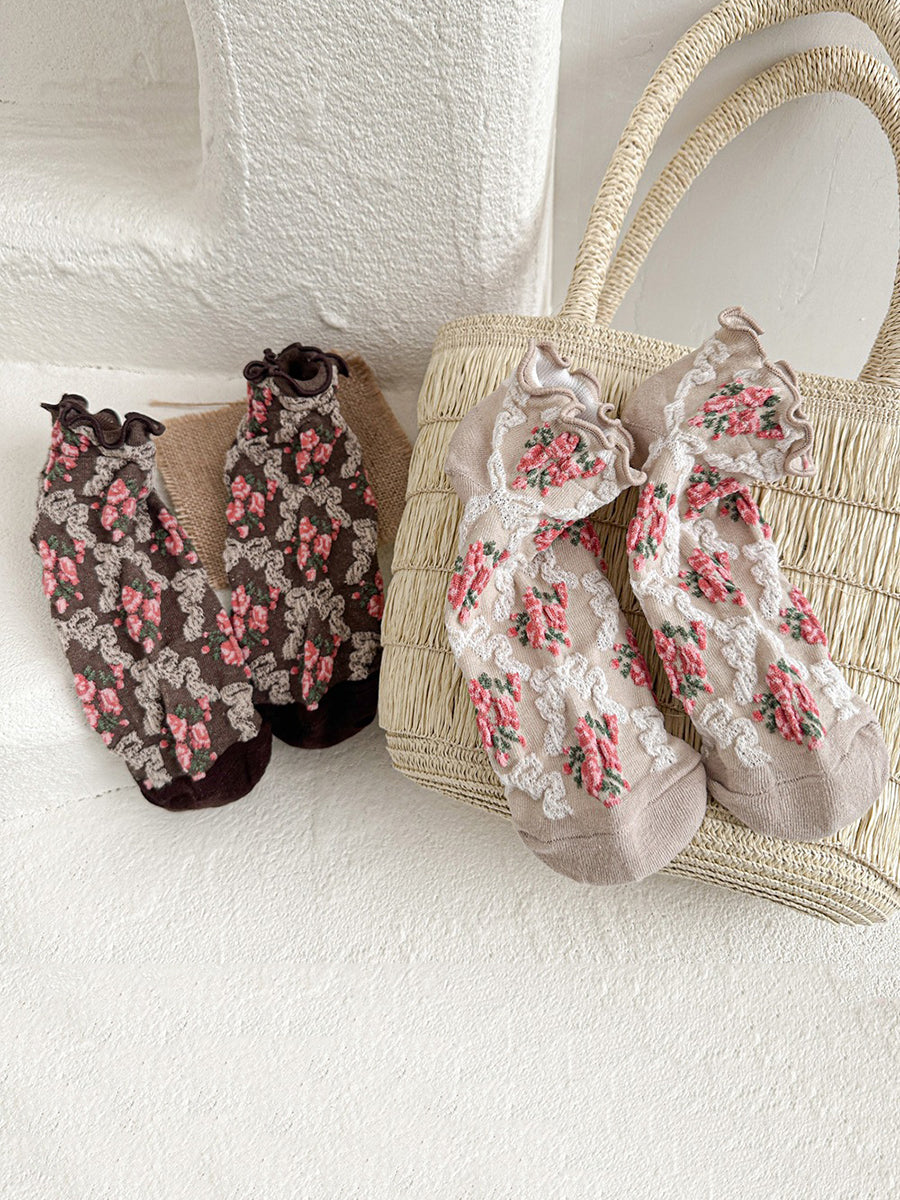 5 Pairs Women Artsy Flower Jacquard Socks
