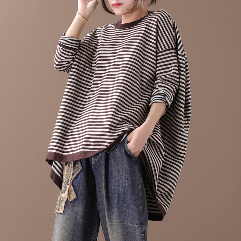 Buykud Ultra-loose Classic Striped Round Neck Sweater Main image