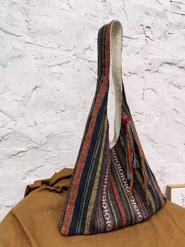 Ethnic Color-Blocking Stripe Shoulder Bag Secondary image