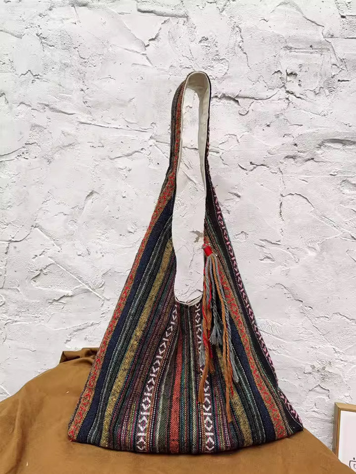 Ethnic Color-Blocking Stripe Shoulder Bag Main image